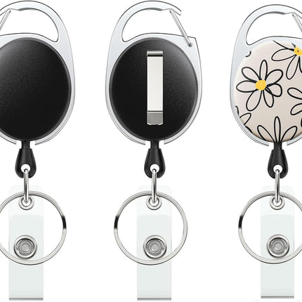 3 Pack Retractable Badge Reel for Badge Holder Heavy Duty Retractable Keychain Strong ABS Casing with Stainless Steel Spring Coil 24 Inch Nylon Rope Carabiner Clip and Key Ring