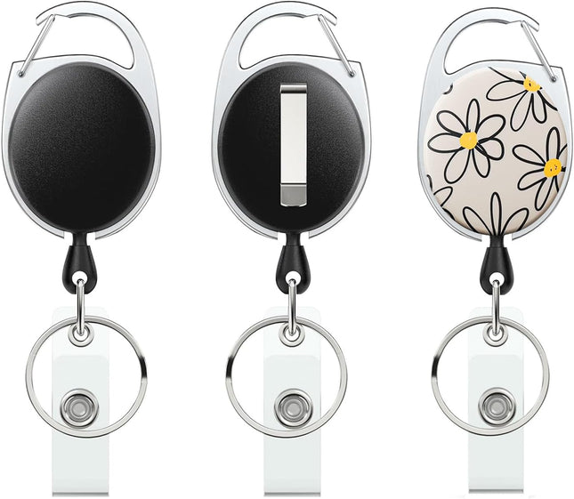 3 Pack Retractable Badge Reel for Badge Holder Heavy Duty Retractable Keychain Strong ABS Casing