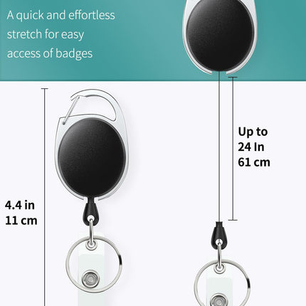 3 Pack Retractable Badge Reel for Badge Holder Heavy Duty Retractable Keychain Strong ABS Casing with Stainless Steel Spring Coil 24 Inch Nylon Rope Carabiner Clip and Key Ring