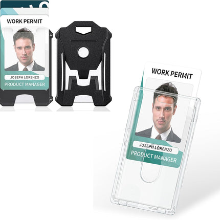2 Pack Heavy Duty Badge Holder with Clear Window and 2 Pack Thumb-Slot Badge Holder Clear ID Card Holders for Office School ID Credit Cards Proximity Cards Driver’s Licenses Passes