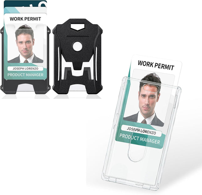 2 Pack Heavy Duty Badge Holder with Clear Window and 2 Pack Thumb-Slot Badge Holder V1258-DP02-B-2812