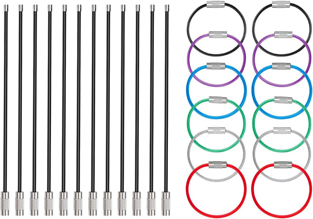 24 Pack 4 Inch Wire Keychain Cable in 6 Assorted Colors Large Stainless Steel Key V1258-DP02-B-2814