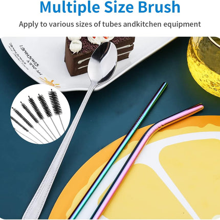 10PCS Flexible Drain Brush Straw Cleaner Brush Set,Pipe Cleaners Brush,61Inch Stainless Steel Double-Ended Hose Brush 8.2Inch Nylon Long CPAP Tube Cleaning Brush for Home Kitchen Sink Plumbing