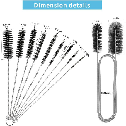 10PCS Flexible Drain Brush Straw Cleaner Brush Set,Pipe Cleaners Brush,61Inch Stainless Steel Double-Ended Hose Brush 8.2Inch Nylon Long CPAP Tube Cleaning Brush for Home Kitchen Sink Plumbing