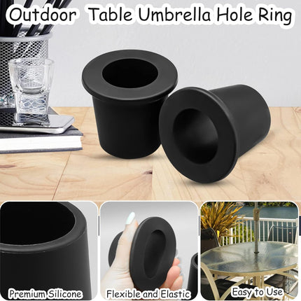 2Pcs Patio Table Umbrella Hole Ring Plug, Silicone Pool Sleeve Stabilizer Cone Wedge, Table Insert for 2-2.5 Inch Hole or 1.5 Inch Adapter (Black)