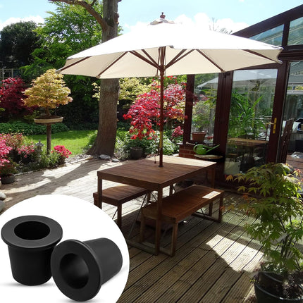 2Pcs Patio Table Umbrella Hole Ring Plug, Silicone Pool Sleeve Stabilizer Cone Wedge, Table Insert for 2-2.5 Inch Hole or 1.5 Inch Adapter (Black)