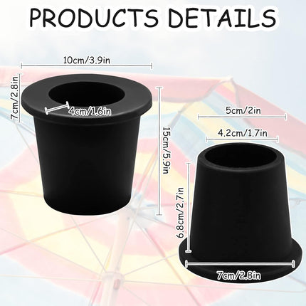 2Pcs Patio Table Umbrella Hole Ring Plug, Silicone Pool Sleeve Stabilizer Cone Wedge, Table Insert for 2-2.5 Inch Hole or 1.5 Inch Adapter (Black)
