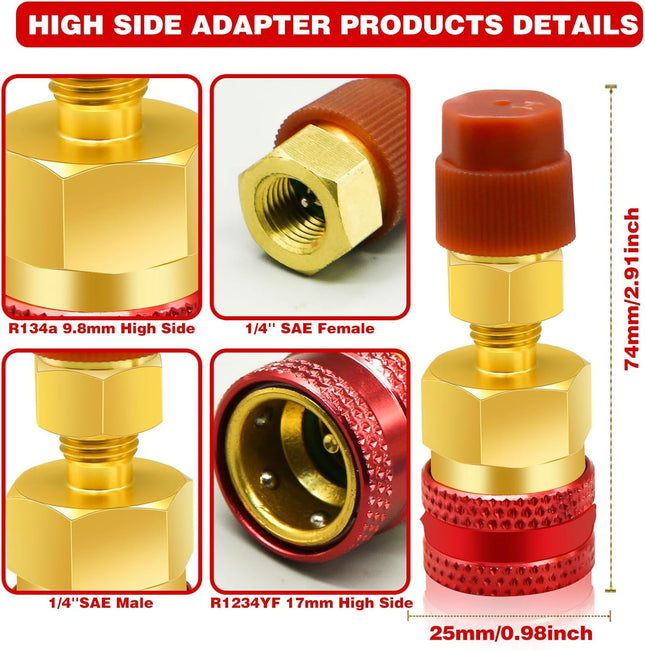2Pcs R1234yf to R134a Adapter Quick Couplers Kit R1234yf Refrigerant Recharge Kit High/Low Side R134a – product detail