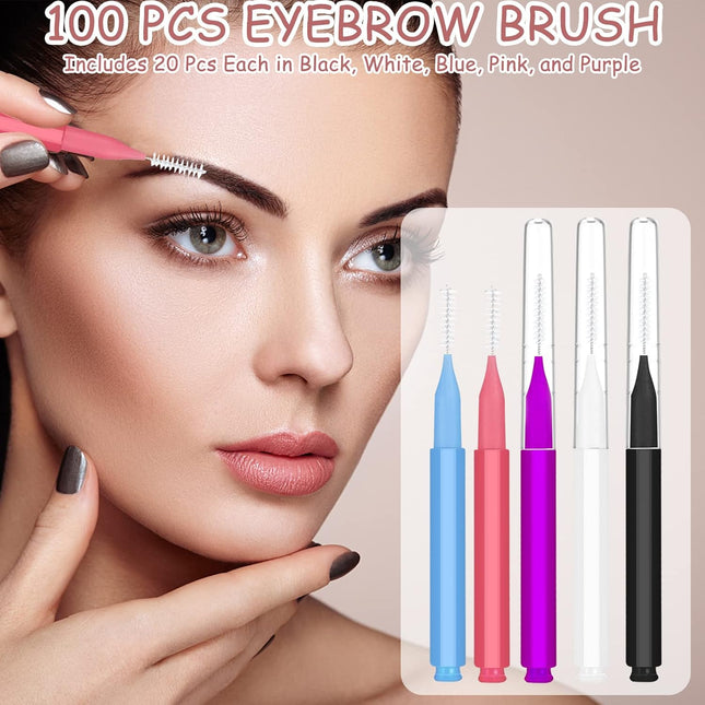 100Pcs Micro Eyebrow Brush Eyelash Comb Brush with Cap Multifunctional Brow Lamination Brush – product detail