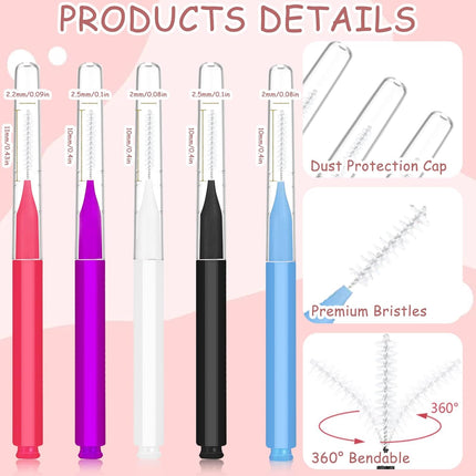 100Pcs Micro Eyebrow Brush, Eyelash Comb Brush with Cap, Multifunctional Brow Lamination Brush Eyebrow Spoolies for Eyebrows, Portable Brow Brushes for Eyebrows Eyelash Extensions Tool, 5 Colors