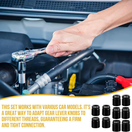 10Pcs Gear Shift Knob Adapter Kit, Universal Aluminum Alloy M10x1.25 M12 M14 Thread Adapter, Quick Install Secure Fit on Shifter Knobs and Car Accessories