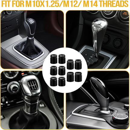 10Pcs Gear Shift Knob Adapter Kit, Universal Aluminum Alloy M10x1.25 M12 M14 Thread Adapter, Quick Install Secure Fit on Shifter Knobs and Car Accessories