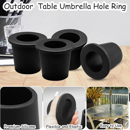 4Pcs Patio Table Umbrella Hole Ring Plug, Silicone Pool Umbrella Sleeve Stabilizer Cone Wedge, Umbrella Table Ring Hole Insert for 2-2.5 Inch Table Hole or 1.5 Inch Pool Umbrella Adapter (Black)