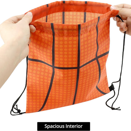 Small Sport Drawstring Bags - 12 Pack Basketball Style Foldable Polyester Backpacks with Adjustable Straps Candy Bag - 10 x 12 Inch