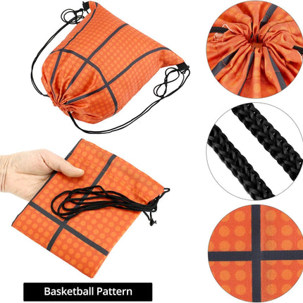 Small Sport Drawstring Bags - 12 Pack Basketball Style Foldable Polyester Backpacks with Adjustable Straps Candy Bag - 10 x 12 Inch