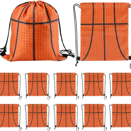 Small Sport Drawstring Bags - 12 Pack Basketball Style Foldable Polyester Backpacks with Adjustable Straps Candy Bag - 10 x 12 Inch