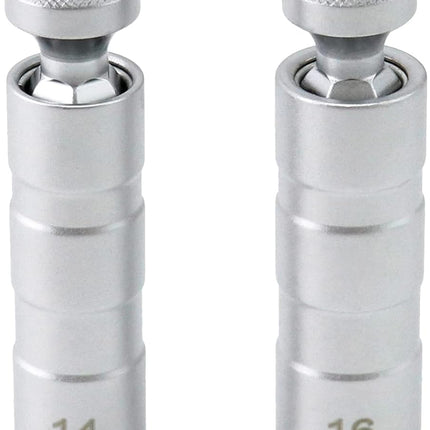 14mm&16mm Magnetic Swivel Spark Plug Socket, Thin Wall Magnetic Rotating 3/8" Drive 12 Point Standard Spark Plug Socket Removal Tool 360-degree Rotation for Maximum Flexibility