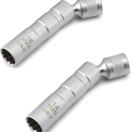 14mm&16mm Magnetic Swivel Spark Plug Socket, Thin Wall Magnetic Rotating 3/8" Drive 12 Point Standard Spark Plug Socket Removal Tool 360-degree Rotation for Maximum Flexibility