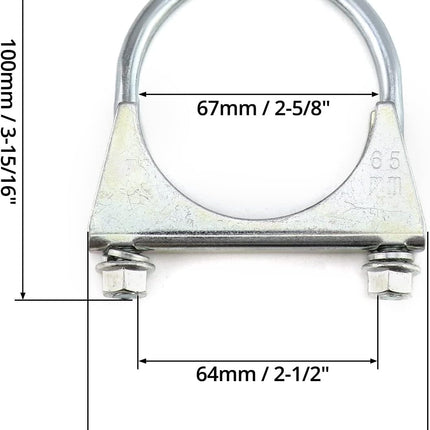 U-Bolt Muffler Tip Exhaust Hook, 2 Pack 2-1/2" OD Carbon Steel Universal Silencer Exhaust Clip