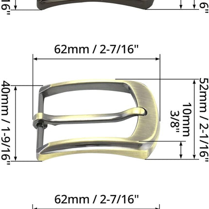 Classic Belt Buckles Set, 3 Pack Metal Belt Buckle 38-40 mm (1.5"-1.6") Single Prong Square Replacement Belt Buckle for Men Women Belt (Silver, Bronze, Gray)