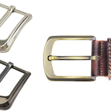 Classic Belt Buckles Set, 3 Pack Metal Belt Buckle 38-40 mm (1.5"-1.6") Single Prong Square Replacement Belt Buckle for Men Women Belt (Silver, Bronze, Gray)