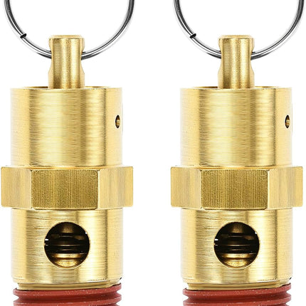 Brass Pressure Relief Valve (2 Pack) - 1/4 Inch NPT Threaded, 150 PSI Rating, Air Compressor Check Valve with Seal Thread Locks