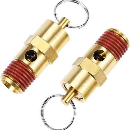 Brass Pressure Relief Valve (2 Pack) - 1/4 Inch NPT Threaded, 150 PSI Rating, Air Compressor Check Valve with Seal Thread Locks