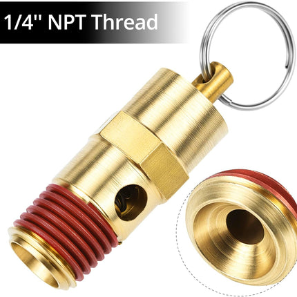 Brass Pressure Relief Valve (2 Pack) - 1/4 Inch NPT Threaded, 150 PSI Rating, Air Compressor Check Valve with Seal Thread Locks