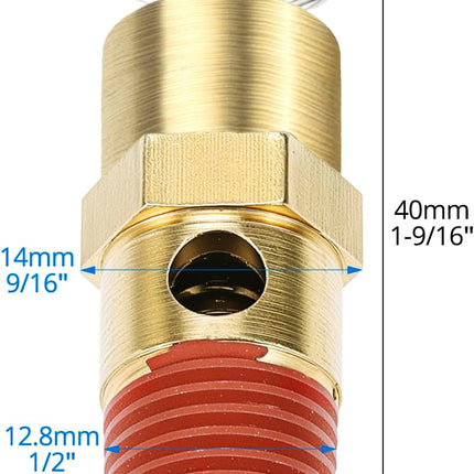 Brass Pressure Relief Valve (2 Pack) - 1/4 Inch NPT Threaded, 150 PSI Rating, Air Compressor Check Valve with Seal Thread Locks