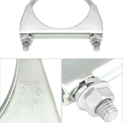 U-Bolt Muffler Tip Exhaust Hook, 2 Pack 3" OD Universal Silencer Exhaust Clip, Steel Exhaust Pipe Clamp