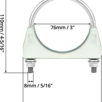 U-Bolt Muffler Tip Exhaust Hook, 2 Pack 3" OD Universal Silencer Exhaust Clip, Steel Exhaust Pipe Clamp