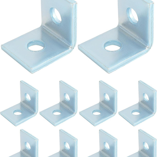 10-Pack Heavy Duty L-Shaped Connector Brackets - 2 Hole, Compatible with All 1-5/8" Strut Channels, 1/2" Bolt Hole, 90 Degree Angle, Electrogalvanized Carbon Steel