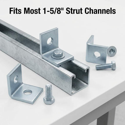 10-Pack Heavy Duty L-Shaped Connector Brackets - 2 Hole, Compatible with All 1-5/8" Strut Channels, 1/2" Bolt Hole, 90 Degree Angle, Electrogalvanized Carbon Steel