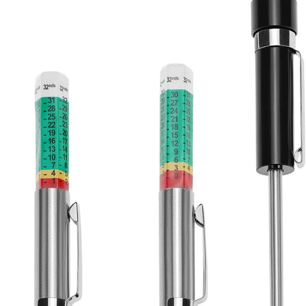 Tire Tread Depth Gauge 2-Pack + Brake Pad Thickness Gauge Set, Color-Coded 1/32 Inch Tire Tread Gauge (0–1 in), Brake Pad Measuring Tool for Internal & External Pads, for Car Truck Motorcycle