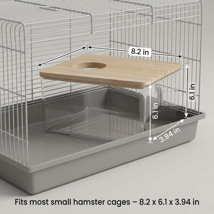 Hamster Sand Bath Box – Clear Acrylic Habitat Bath with Wooden Lid for Dwarf Hamsters, Digging & Grooming