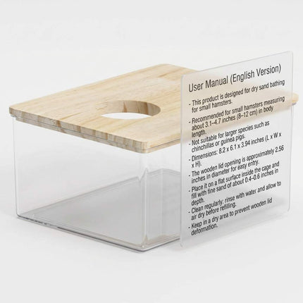 Hamster Sand Bath Box – Clear Acrylic Habitat Bath with Wooden Lid for Dwarf Hamsters, Digging & Grooming