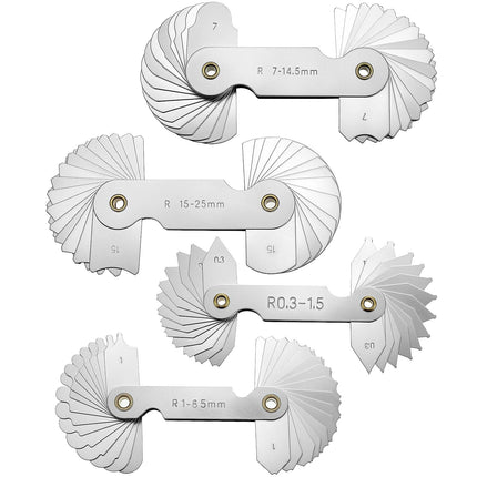 4 Pack Radius Gauge Set, Precision Stainless Steel Measurement Tool for Convex & Concave Surfaces, R0.3-1.5mm/ R1-6.5mm/ R7-14.5mm/ R15-25mm