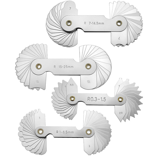 4 Pack Radius Gauge Set Precision Stainless Steel Measurement Tool for Convex & Concave Surfaces
