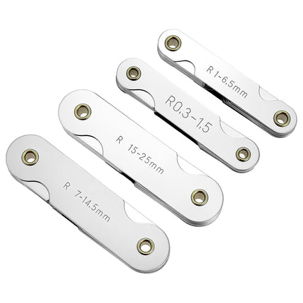4 Pack Radius Gauge Set, Precision Stainless Steel Measurement Tool for Convex & Concave Surfaces, R0.3-1.5mm/ R1-6.5mm/ R7-14.5mm/ R15-25mm