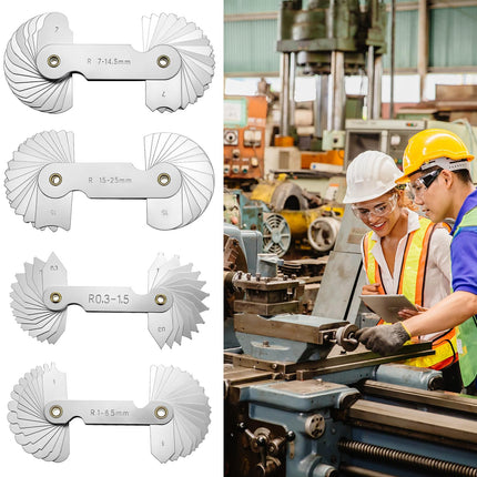 4 Pack Radius Gauge Set, Precision Stainless Steel Measurement Tool for Convex & Concave Surfaces, R0.3-1.5mm/ R1-6.5mm/ R7-14.5mm/ R15-25mm
