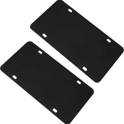 Stainless Steel License Plate Reinforce Plate, 2 Pcs, Heavy-Gauge, Black Powder-Coated, 12" x 6" with Screws & Caps, Anti-Vibration & Bending Protection