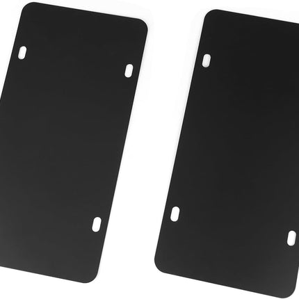 Stainless Steel License Plate Reinforce Plate, 2 Pcs, Heavy-Gauge, Black Powder-Coated, 12" x 6" with Screws & Caps, Anti-Vibration & Bending Protection