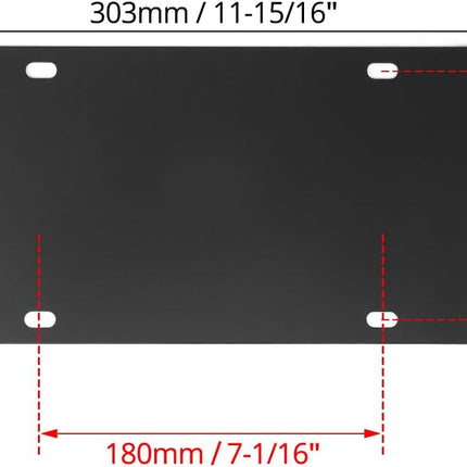 Stainless Steel License Plate Reinforce Plate, 2 Pcs, Heavy-Gauge, Black Powder-Coated, 12" x 6" with Screws & Caps, Anti-Vibration & Bending Protection