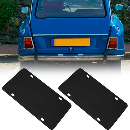 Stainless Steel License Plate Reinforce Plate, 2 Pcs, Heavy-Gauge, Black Powder-Coated, 12" x 6" with Screws & Caps, Anti-Vibration & Bending Protection