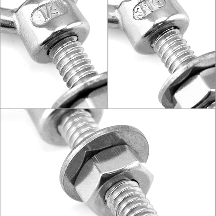 Shoulder Eye Bolts, 10 Pack 316 Stainless Steel Shoulder Threaded Eyebolts- 1/4" x 2" with High Corrosion Resistance and 400 lbs WLL - for Straight and Angular Pulls