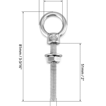 Shoulder Eye Bolts, 10 Pack 316 Stainless Steel Shoulder Threaded Eyebolts- 1/4" x 2" with High Corrosion Resistance and 400 lbs WLL - for Straight and Angular Pulls