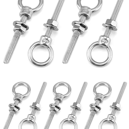 Shoulder Eye Bolts, 10 Pack 316 Stainless Steel Shoulder Threaded Eyebolts- 1/4" x 2" with High Corrosion Resistance and 400 lbs WLL - for Straight and Angular Pulls