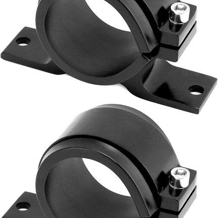 Fuel Pump Clamp Holder, 2 Pack 50mm Fuel Filter Mounting Bracket, Premium Aluminum Alloy Oil/Fuel Pump Mounting Bracket, Secure Filter Clamp Cradle, Sleek Black Design