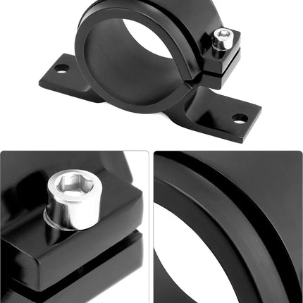 Fuel Pump Clamp Holder, 2 Pack 50mm Fuel Filter Mounting Bracket, Premium Aluminum Alloy Oil/Fuel Pump Mounting Bracket, Secure Filter Clamp Cradle, Sleek Black Design