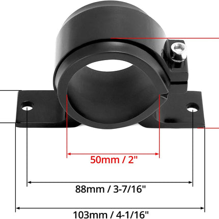 Fuel Pump Clamp Holder, 2 Pack 50mm Fuel Filter Mounting Bracket, Premium Aluminum Alloy Oil/Fuel Pump Mounting Bracket, Secure Filter Clamp Cradle, Sleek Black Design